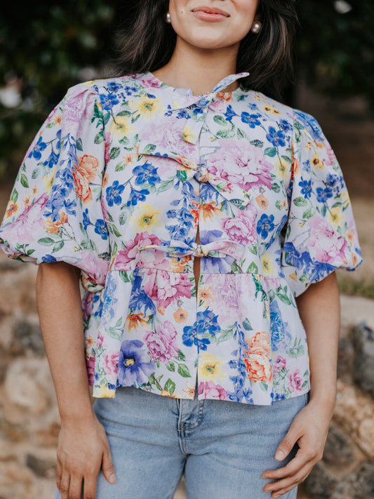 Floral Front Bows Babydoll Top