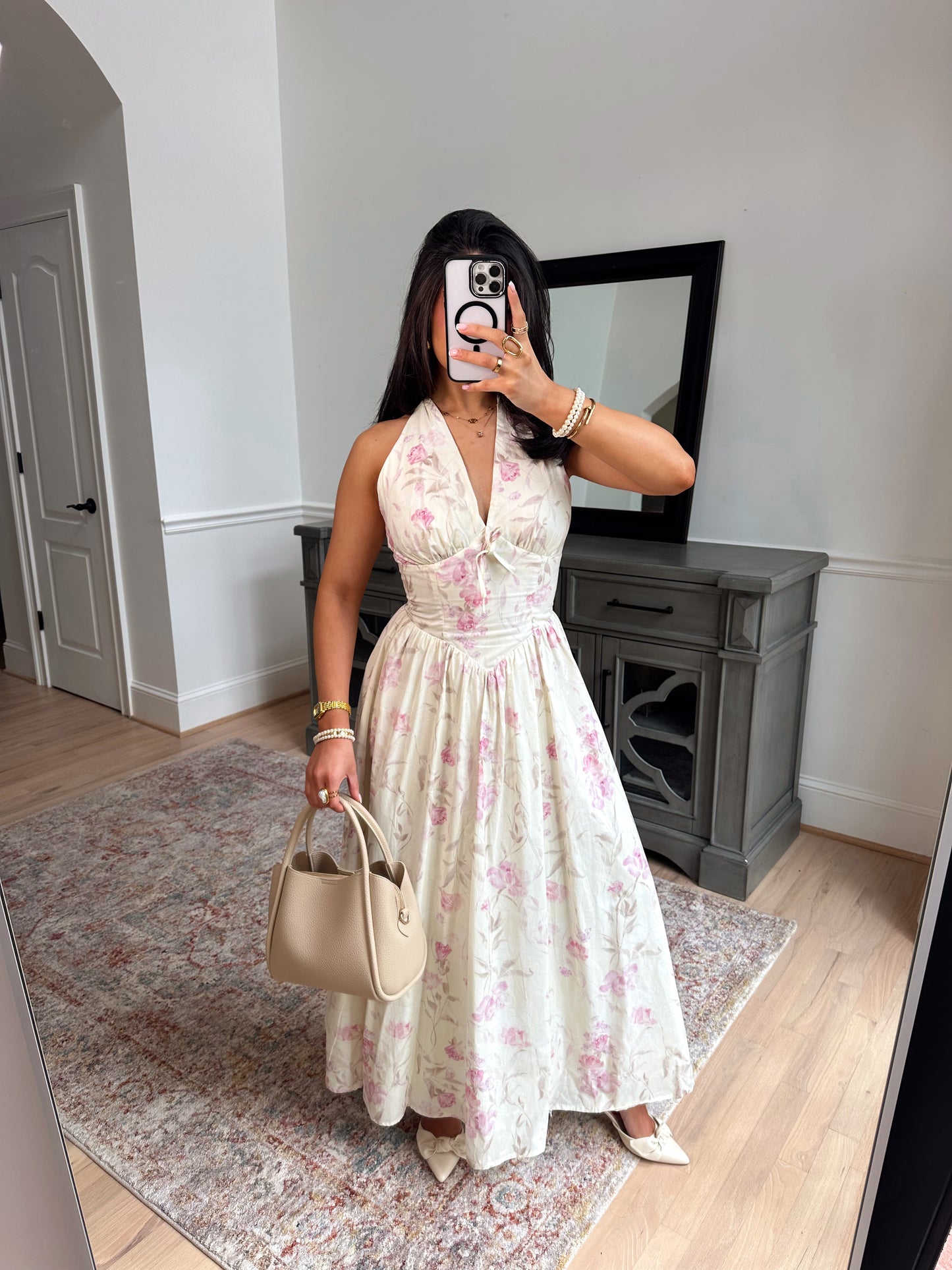 Pink Blooms Halter Midi Dress