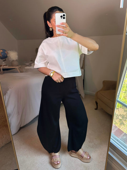 Black Knit Baggy Barrel Pants