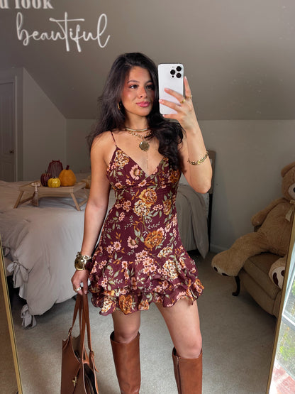 Autumn Florals Mini Ruffle Dress
