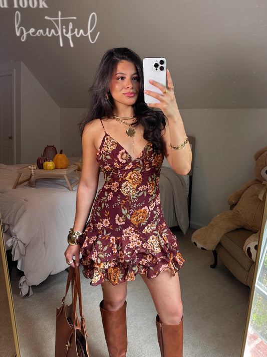 Autumn Florals Mini Ruffle Dress