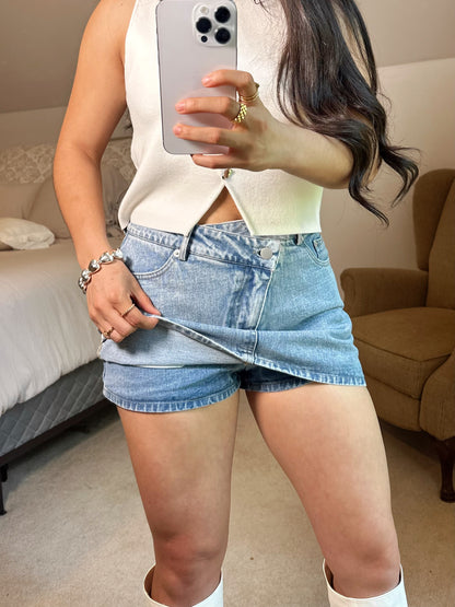 Denim Asymmetrical Button Skort