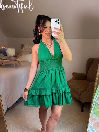 Green Lace Halter Neck Dress