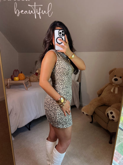 Leopard Denim Pocket Detail Dress