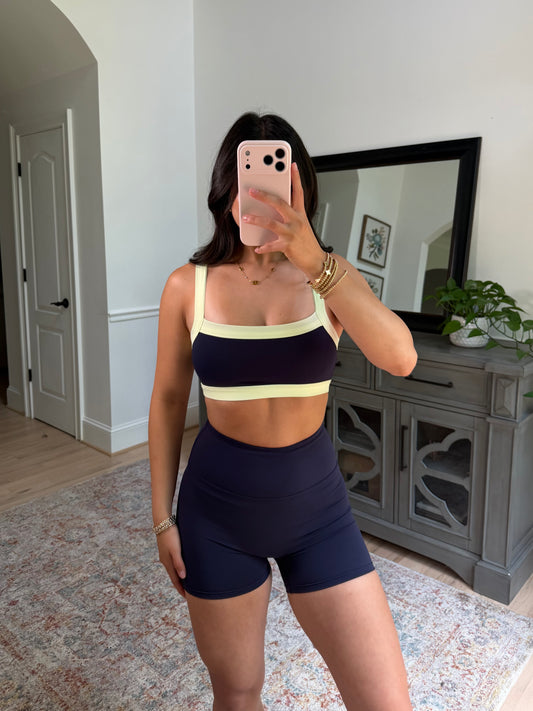 Navy Lime Sports Bra