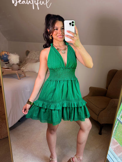 Green Lace Halter Neck Dress