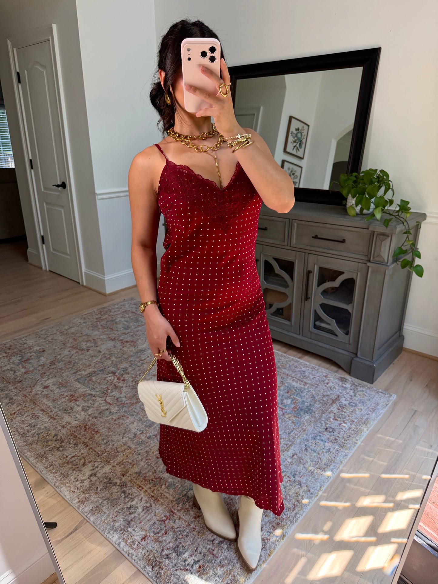 Charlotte Burgundy Polka Dot Dress