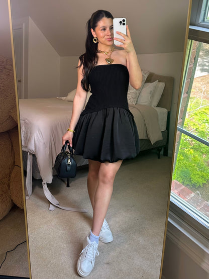 Black Mixed Sweater & Bubble Hem Mini Dress