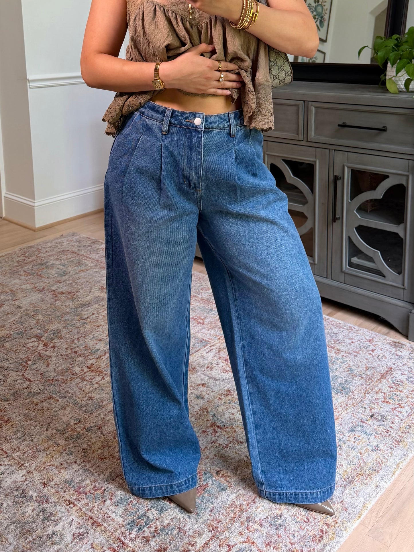 Oakley Pleated Wide Leg Jeans