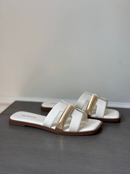 White & Gold Band Sandal