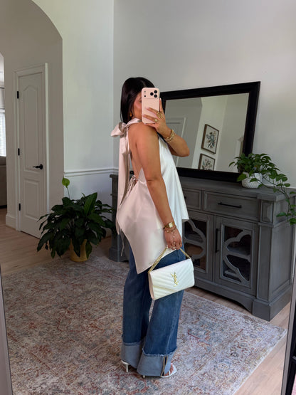 Pearl Satin Open Back Top