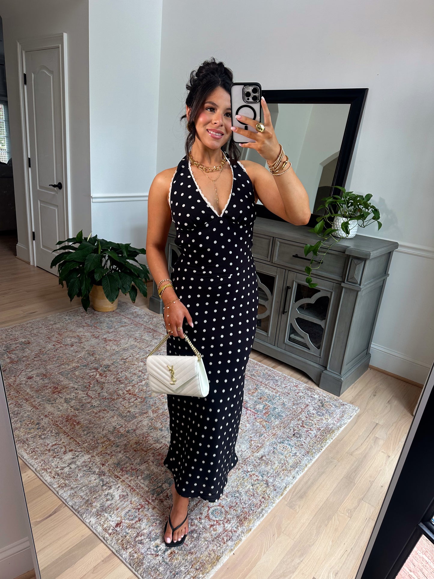 Rosé Hour Polka Dot Halter Dress