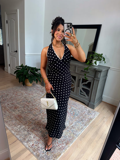 Rosé Hour Polka Dot Halter Dress