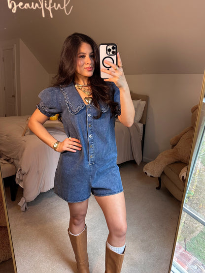 Collar Me Cute Denim Romper