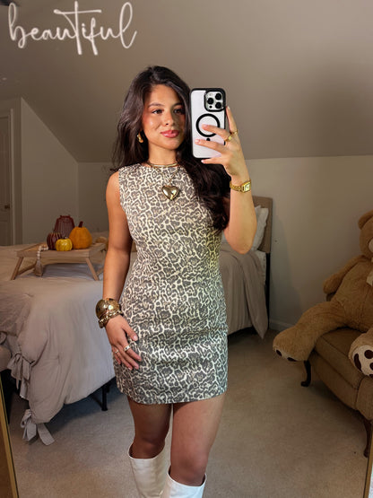 Leopard Denim Pocket Detail Dress