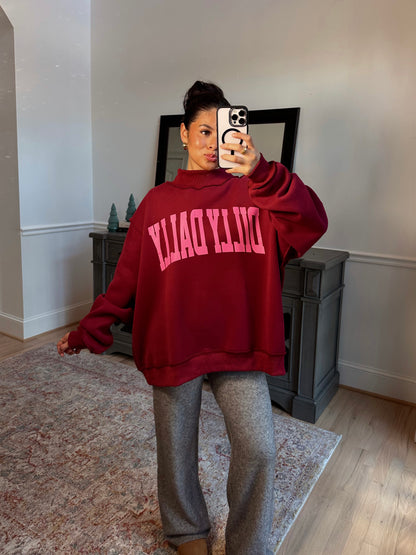 ‘Dilly Dally’ Cherry & Pink Mockneck