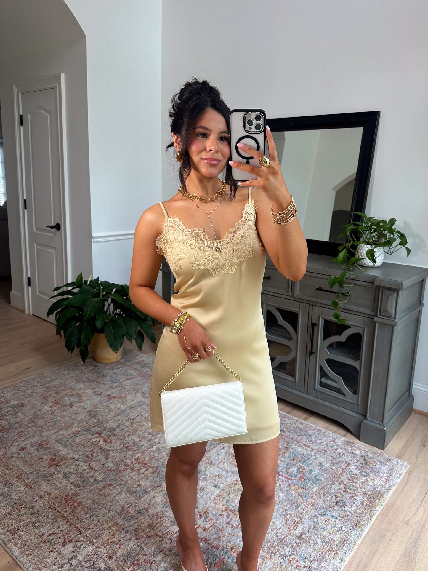 Golden Hour Satin Lace Mini Dress