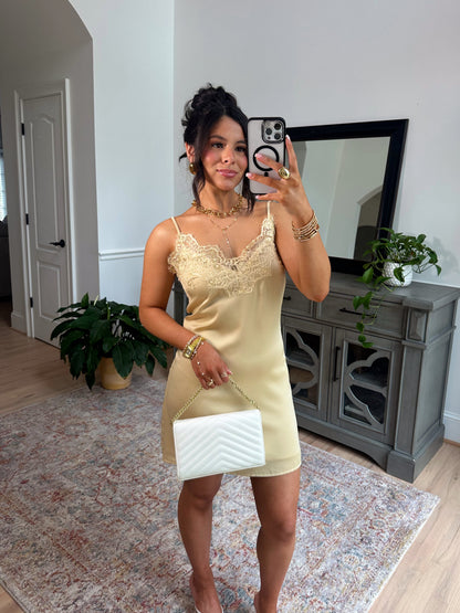 Golden Hour Satin Lace Mini Dress