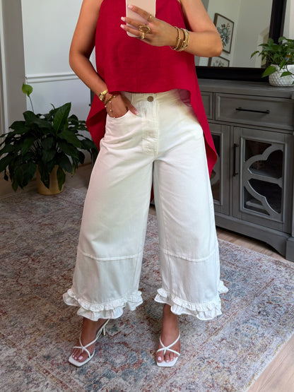 Delilah White Ruffle Jeans