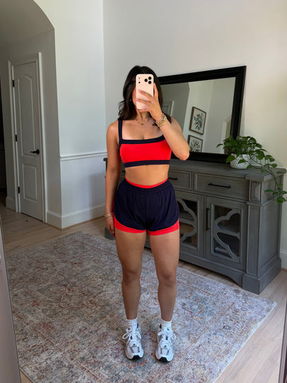 Navy/Red Layered Running Shorts