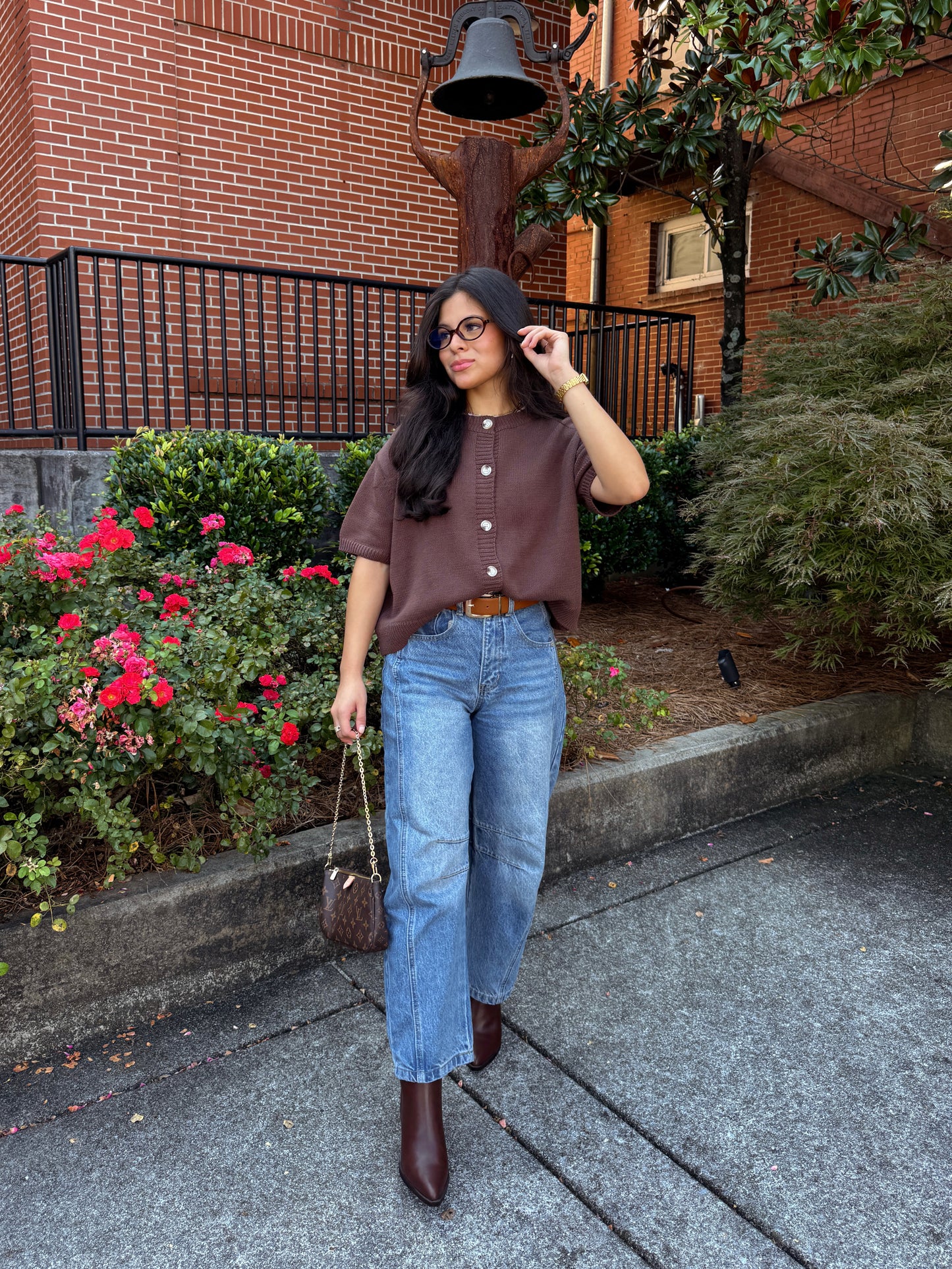 Chocolate Short Sleeve Button Up Cardigan
