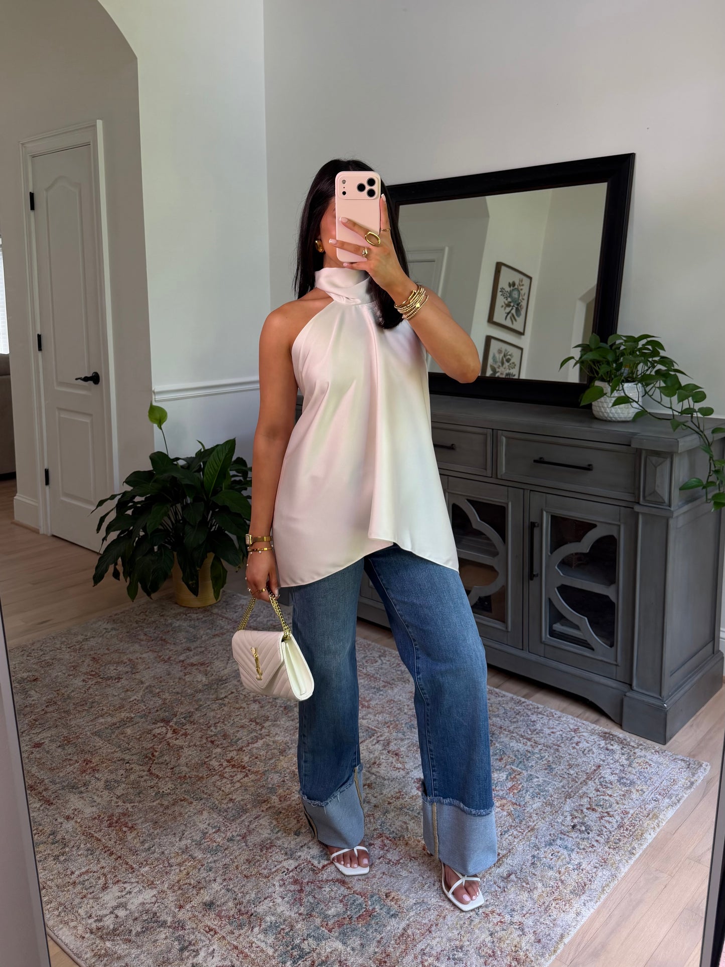 Pearl Satin Open Back Top