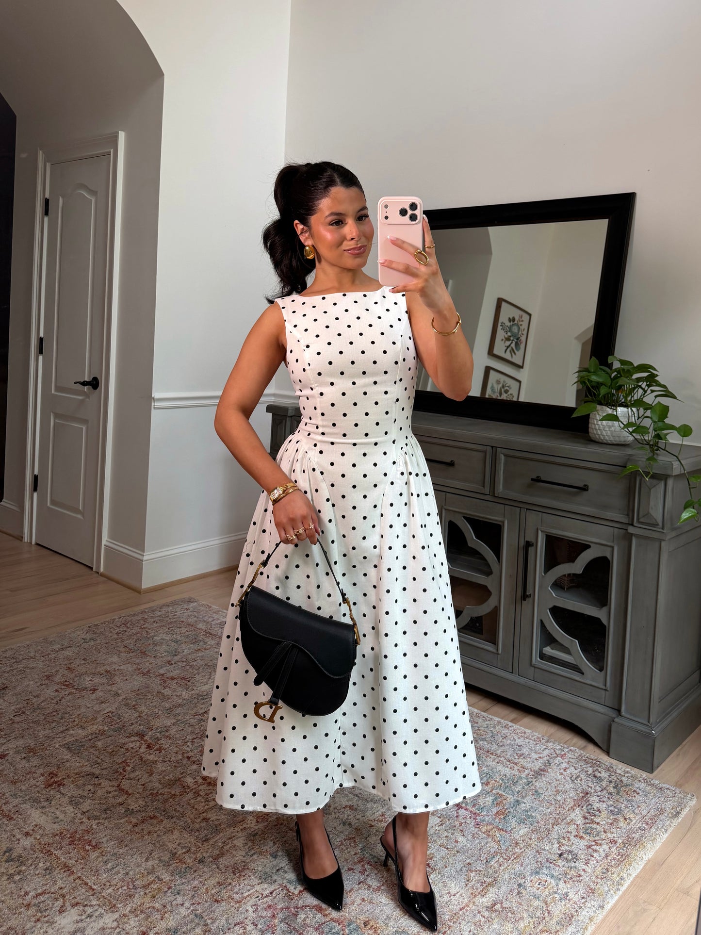 Old Money Polka Dot Midi Dress