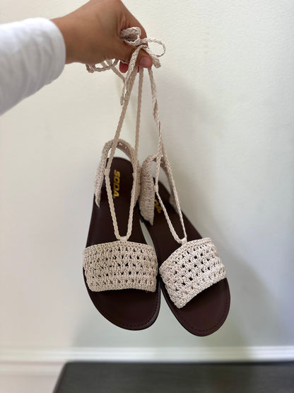 Natural Crochet Ankle Wrap Up Sandal