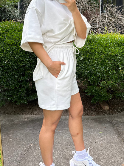 White Oversized Tee & Shorts Set (PRE-ORDER)