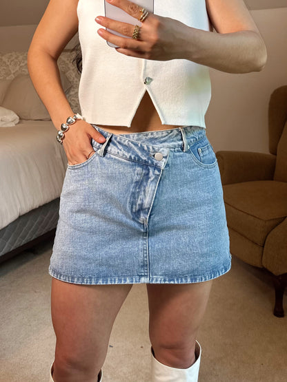 Denim Asymmetrical Button Skort