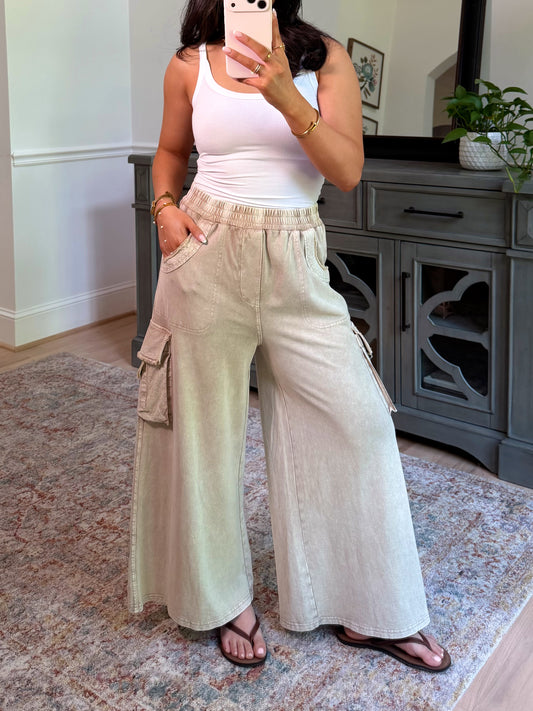 Mushroom Cargo Cropped Wide Leg Pants