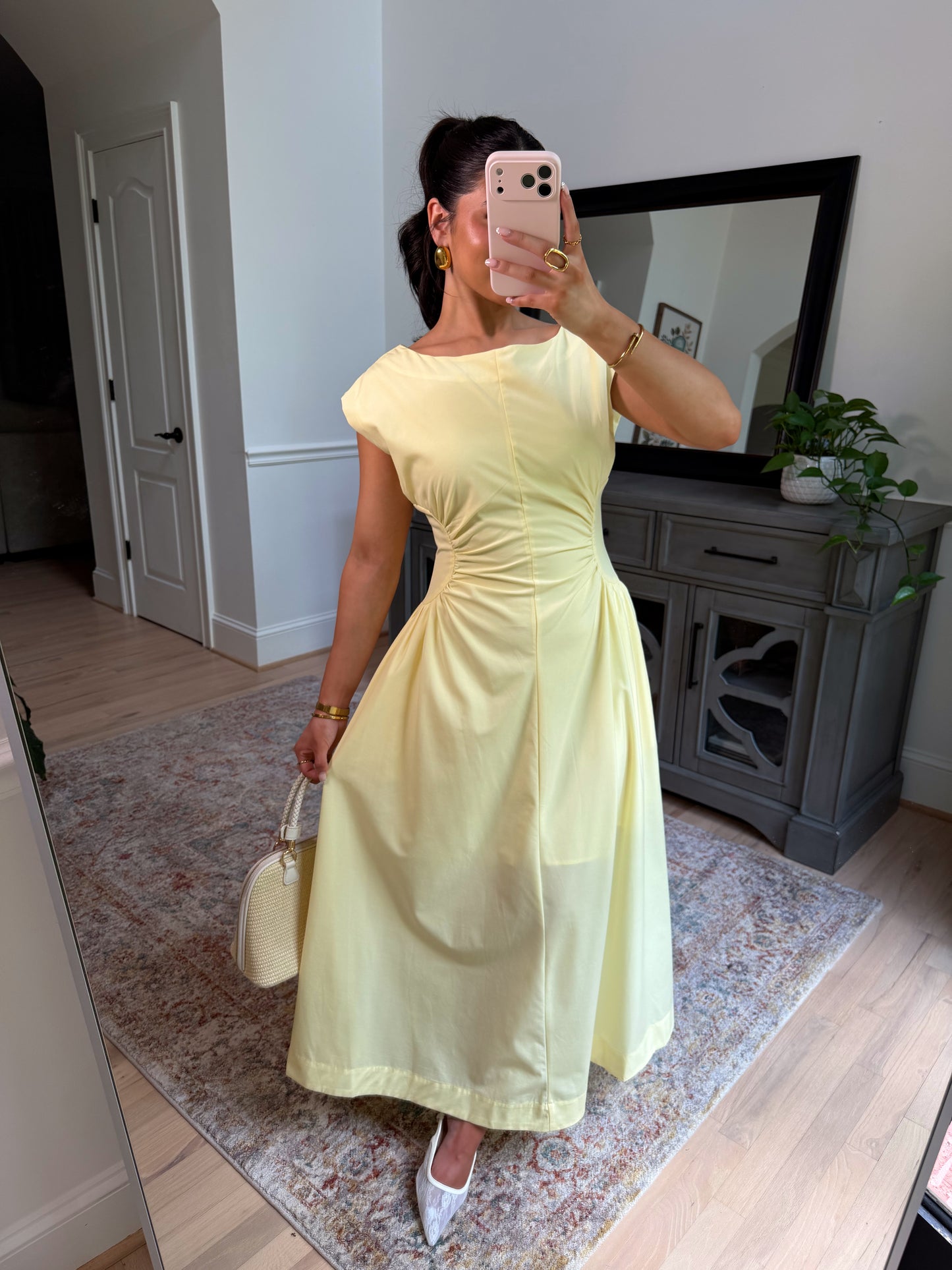 Yellow Magnolia Pleated Midi Dress