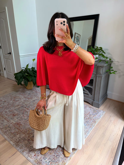 Boulevard Red Knit Poncho