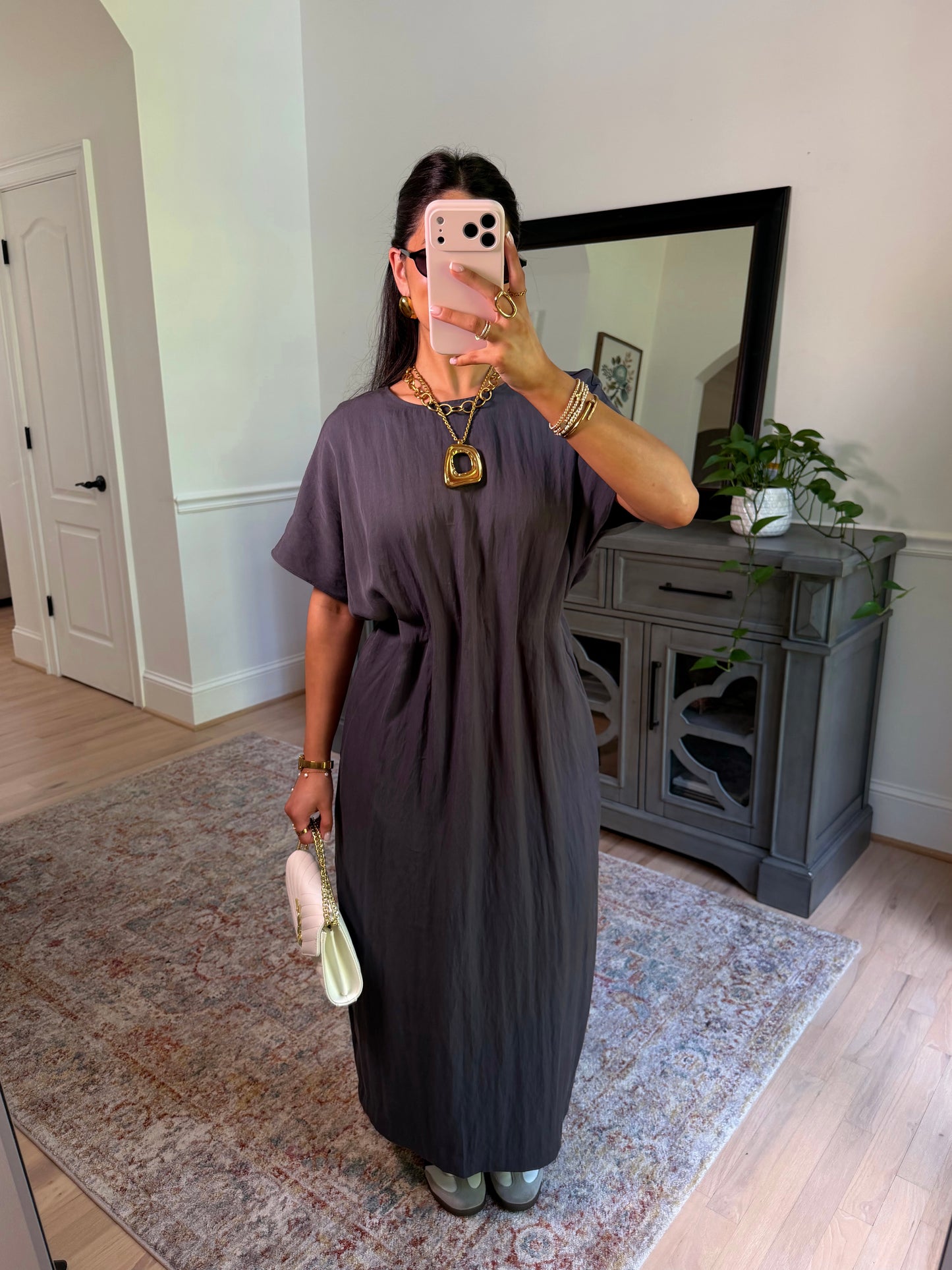Uptown Charcoal Pleated Dress