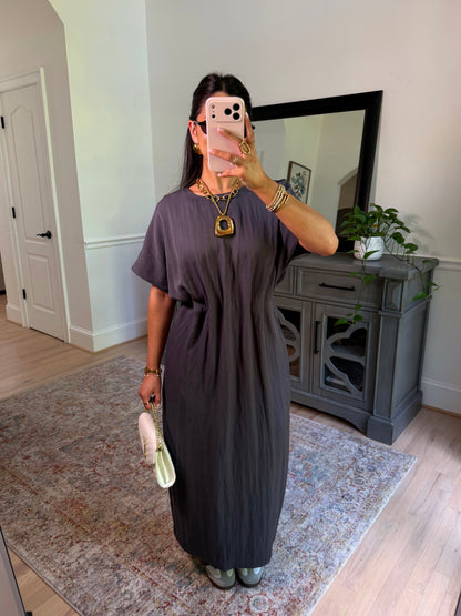 Uptown Charcoal Pleated Dress