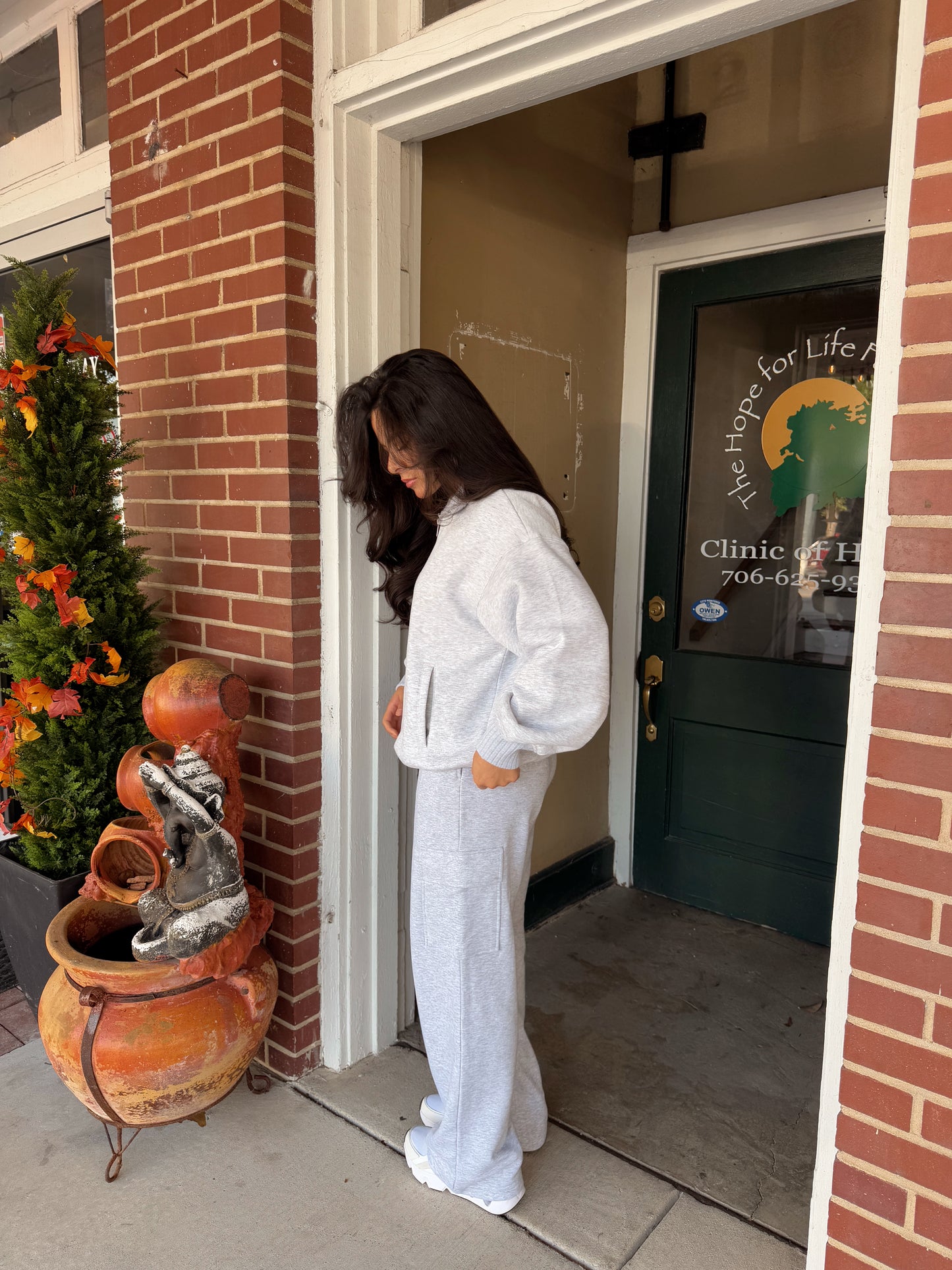 Heather Grey Quarter Zip & Cargo Pant Set