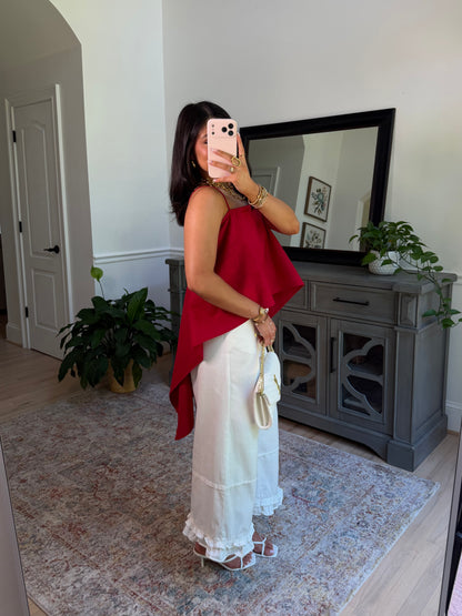 Scarlett Red Linen Open Back Top