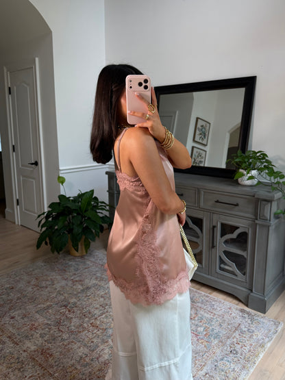 Dusty Rose Lace Satin Top