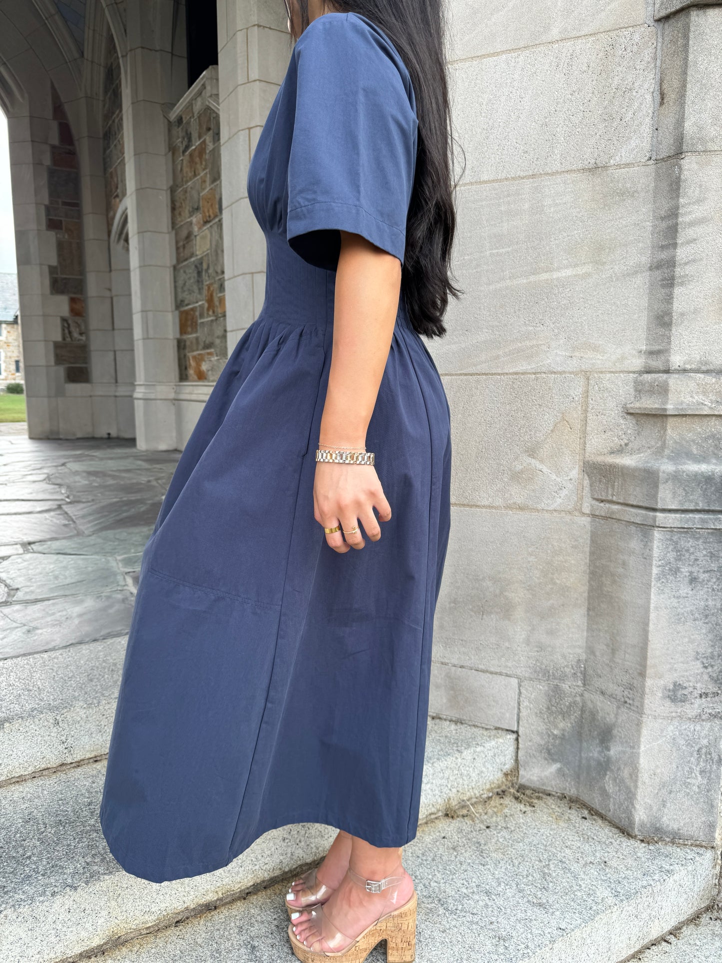 Navy Pleated Dress