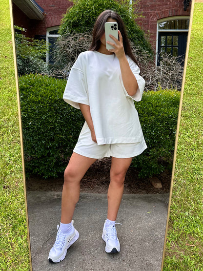 White Oversized Tee & Shorts Set