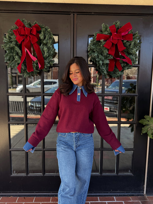 Burgundy Couture Polo Denim Knit