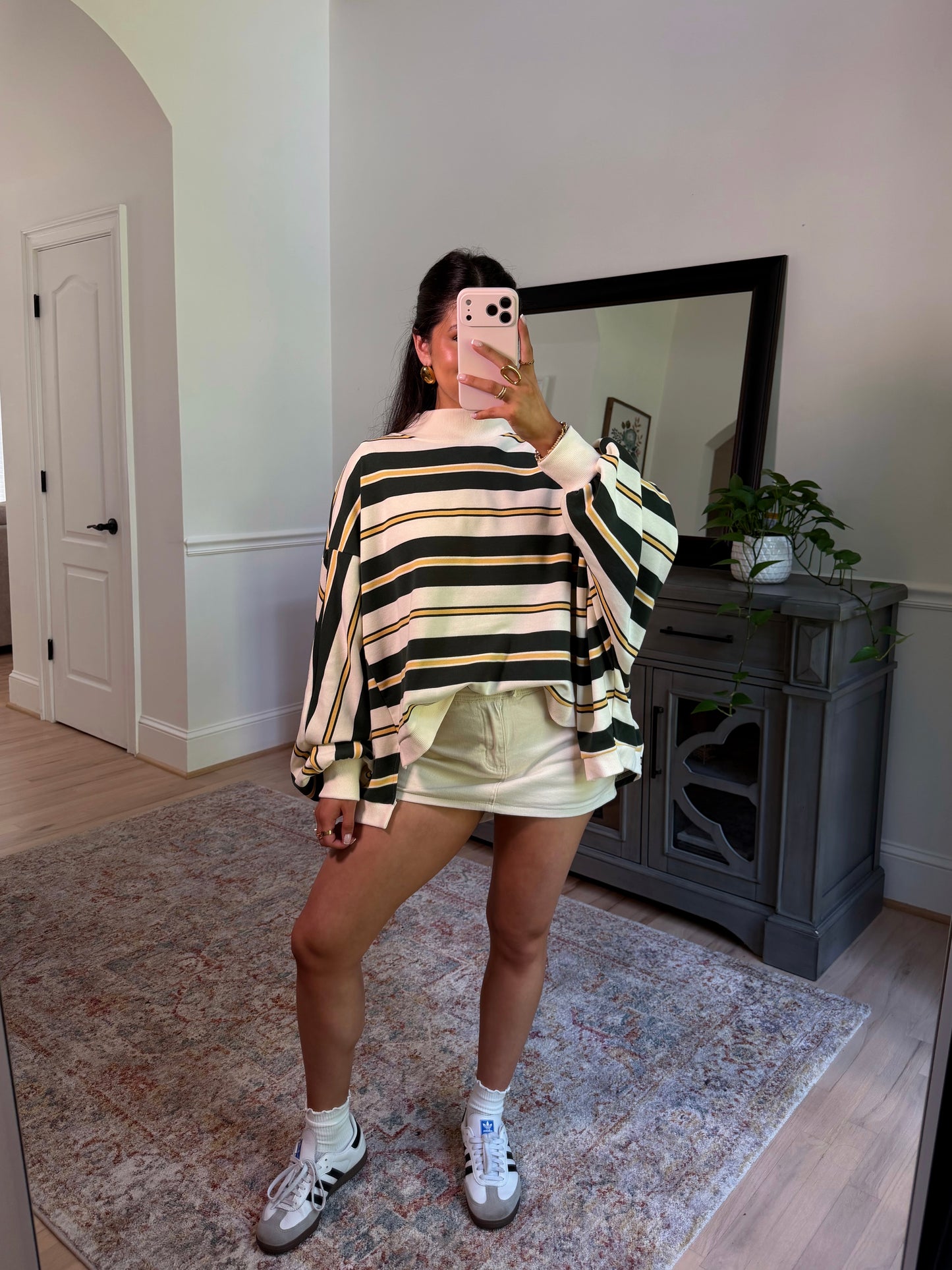 Olive Grove Striped Mockneck