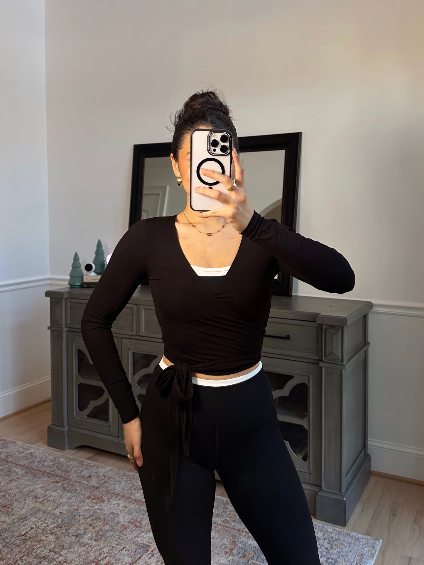 Black Active Wrap Top