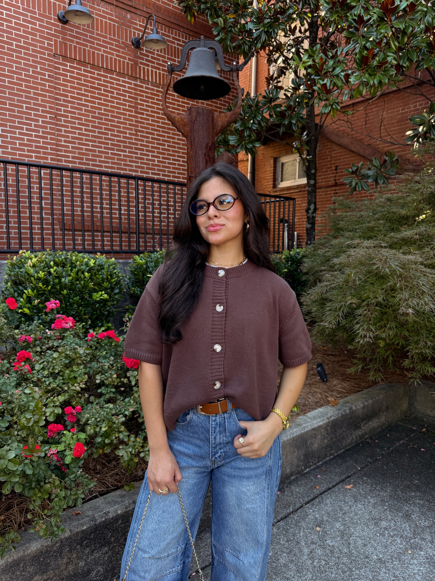 Chocolate Short Sleeve Button Up Cardigan