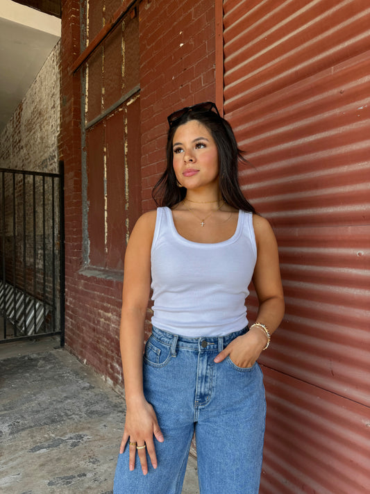 White Boyfriend Ribbed Tank