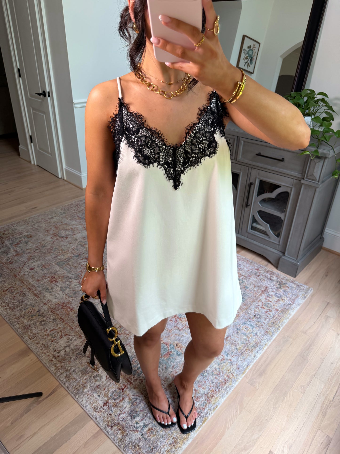 Sweet Escape Pleather Lace Dress (White/Black)