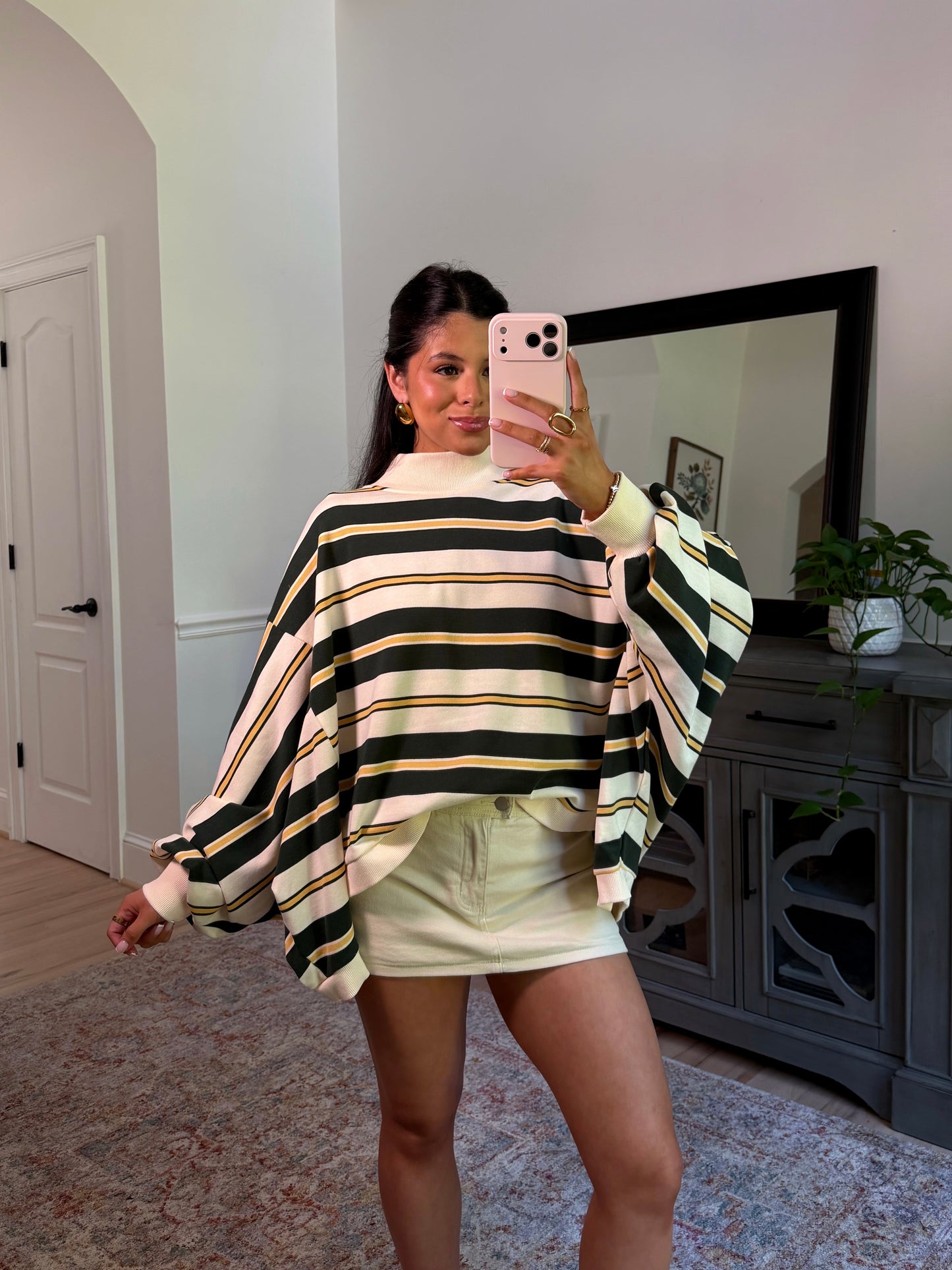 Olive Grove Striped Mockneck