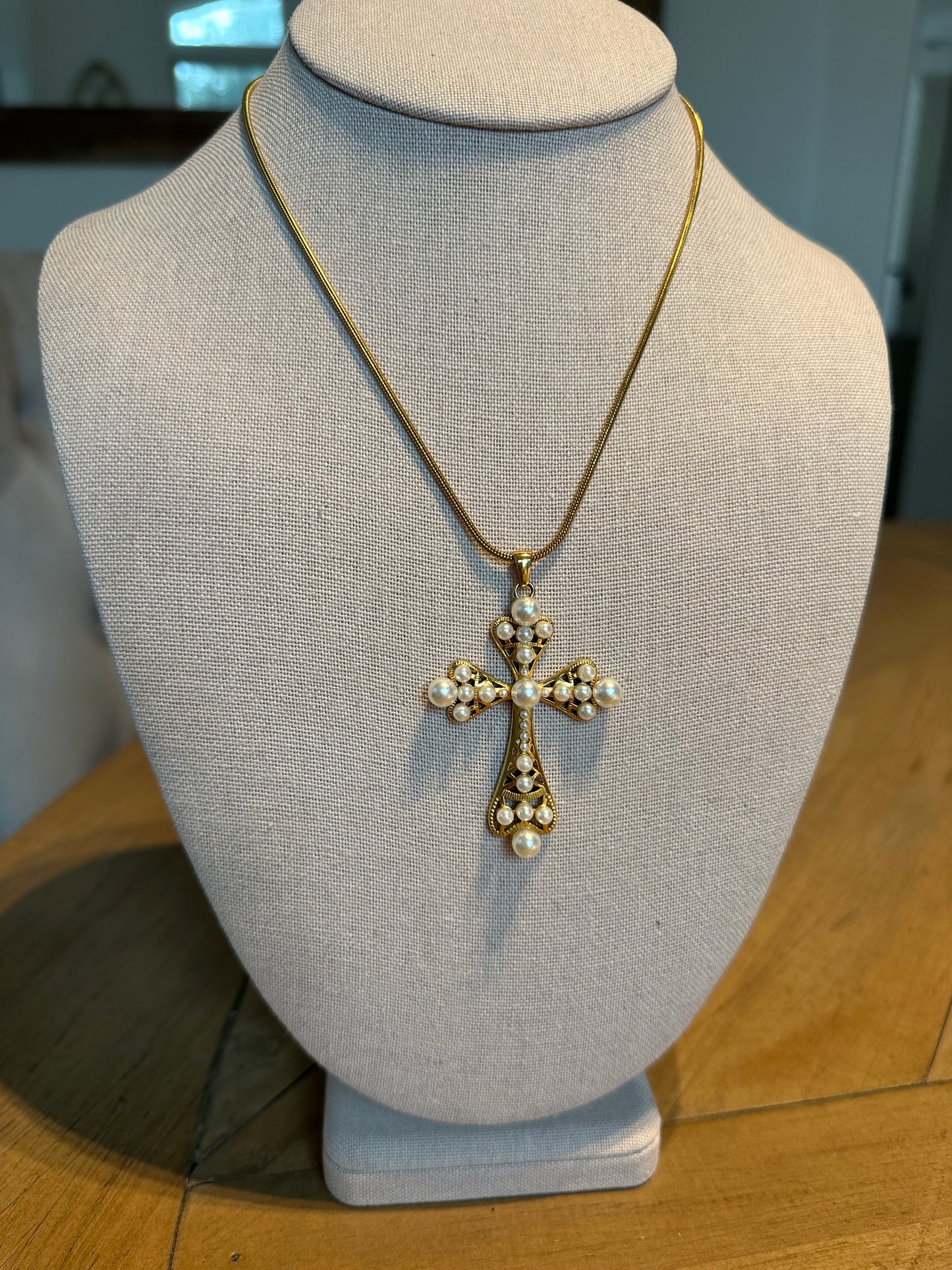 Beaded Cross Necklace (Water Resistant)