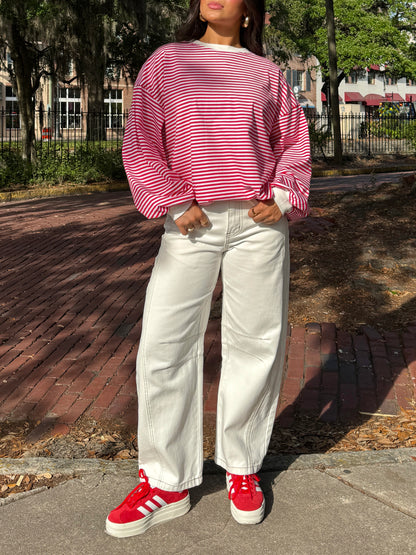 Red and White Striped Long Sleeve Tee