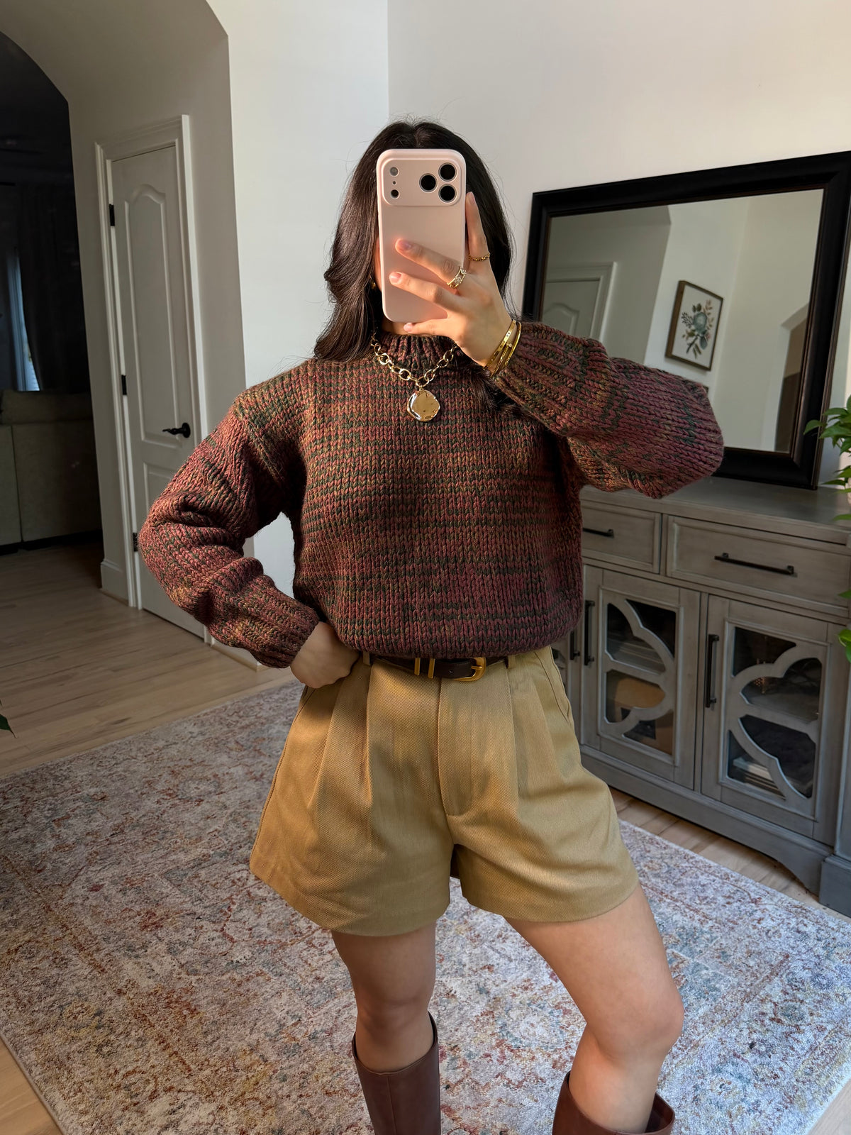 Khaki Pleated Tailored Shorts